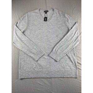 Express Sweater Men XL Heather Gray Merino Wool Blend Preppy V-Neck Pullover NEW
